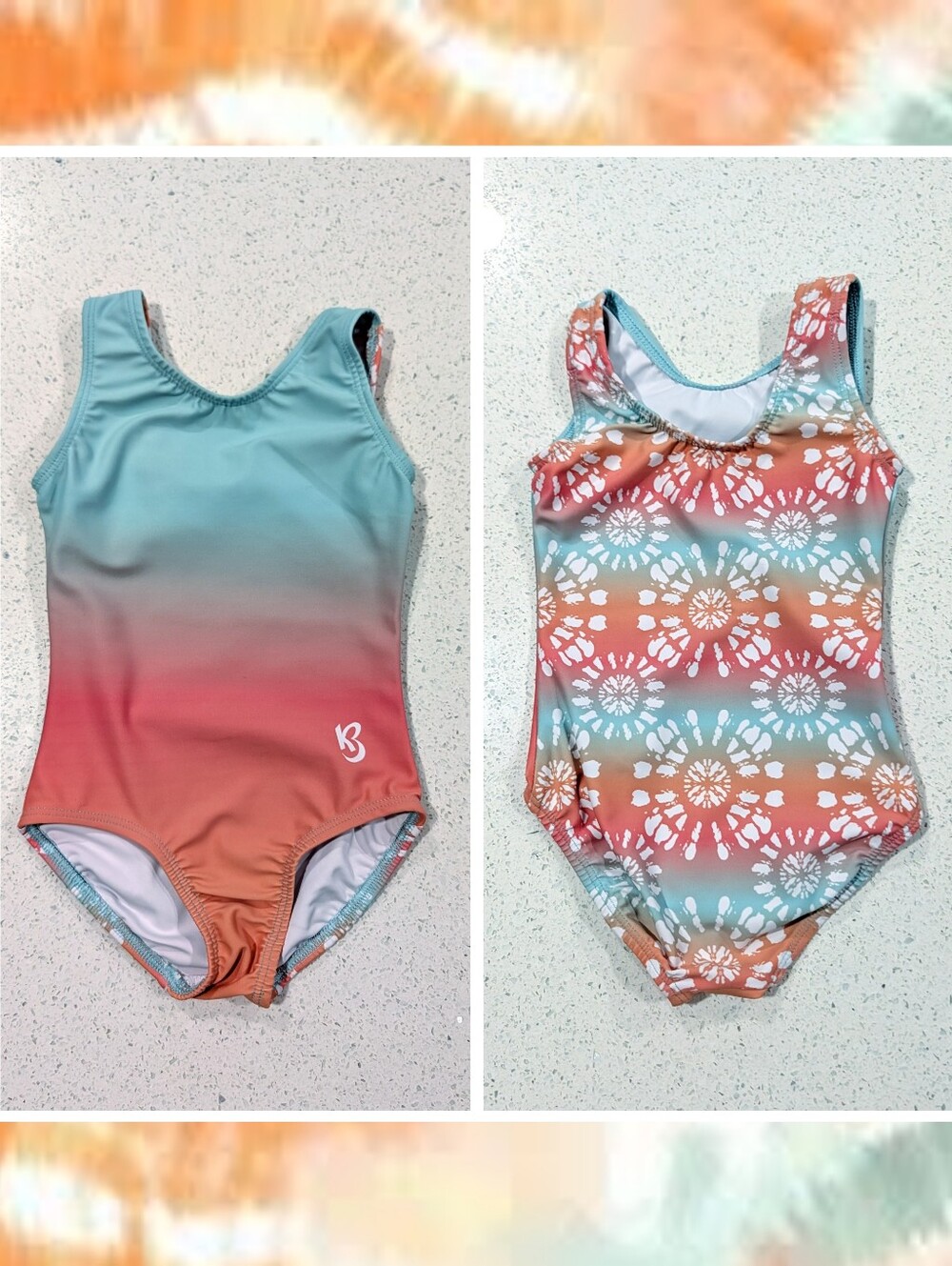 TINY TODDLER Kbee Gymnastics Dance Leotard 3/4 Child XXS 2xs Small TEAL CORAL